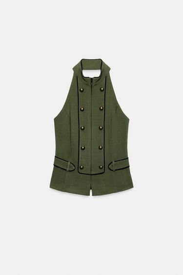 HALTER TOP WITH OPEN BACK AND BUTTONS - Dark khaki by Zara - Image 5