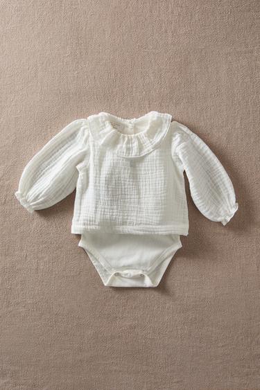 MUSLIN BABY BODYSUIT - Oyster-white by Zara - Image 5