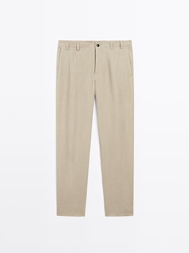 Zara 100% linen total look wide-leg trousers - Beige