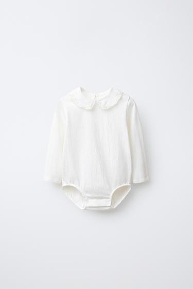 BODYSUIT WITH PETER PAN COLLAR AND SWISS EMBROIDERY - Oyster-white by Zara - Image 0