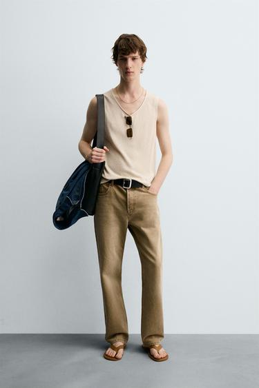 Zara TEXTURED TANK TOP - Ecru