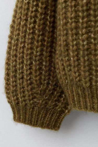 CHUNKY WOOL-BLEND CARDIGAN - Dark olive by Zara - Image 3