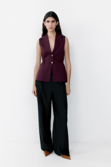 WAISTCOAT TOP WITH GATHERED WAIST DETAIL - Aubergine by Zara - Image 0