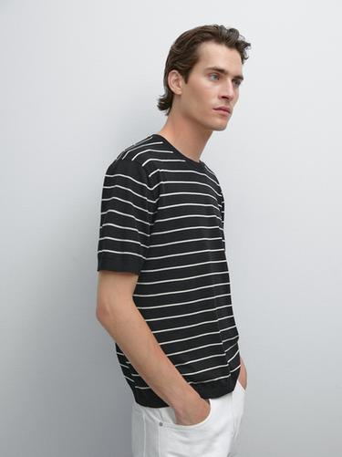 Camiseta punto rayas 100% algodón - Marino de Zara