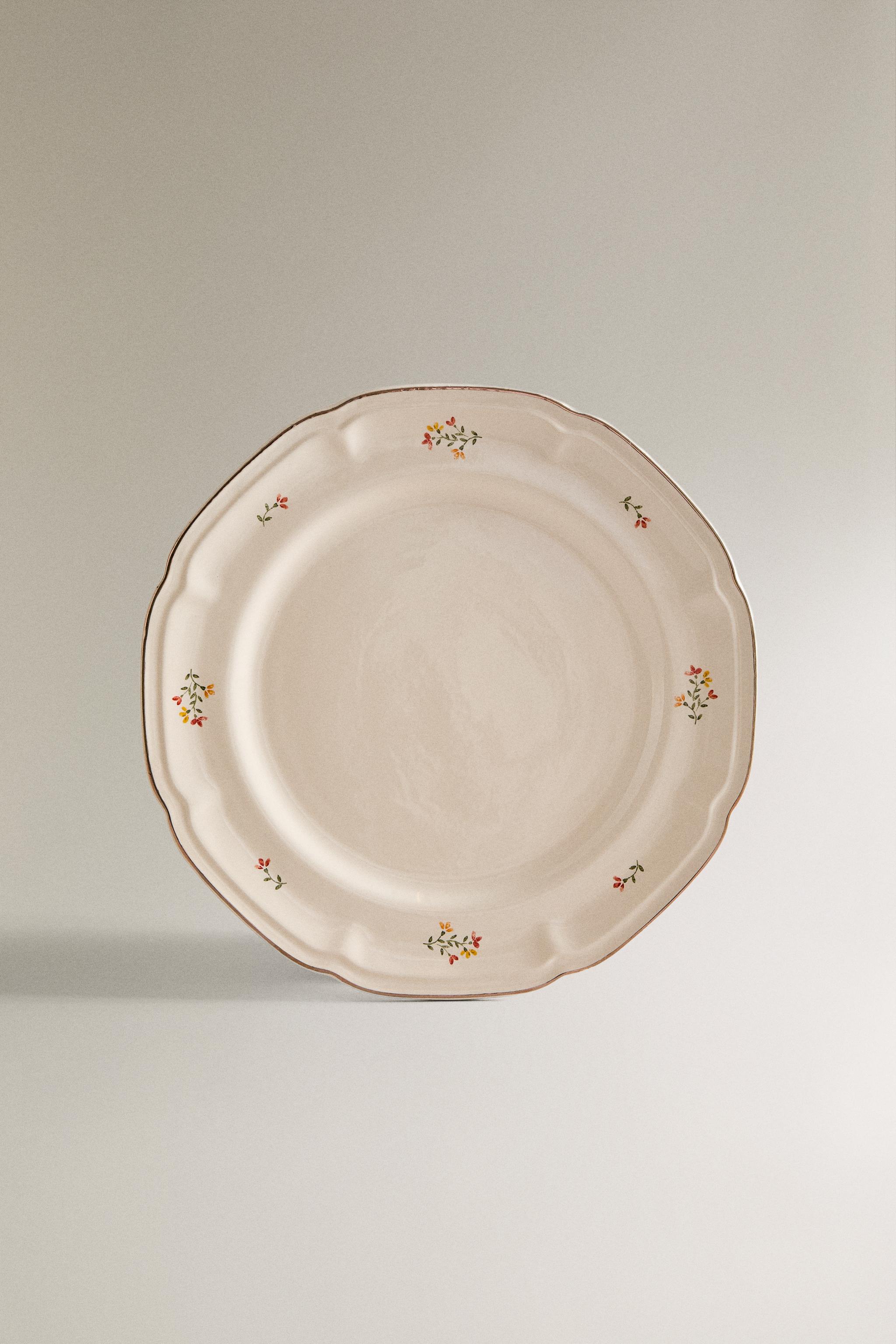 FLORAL PORCELAIN DINNER PLATE — Cream