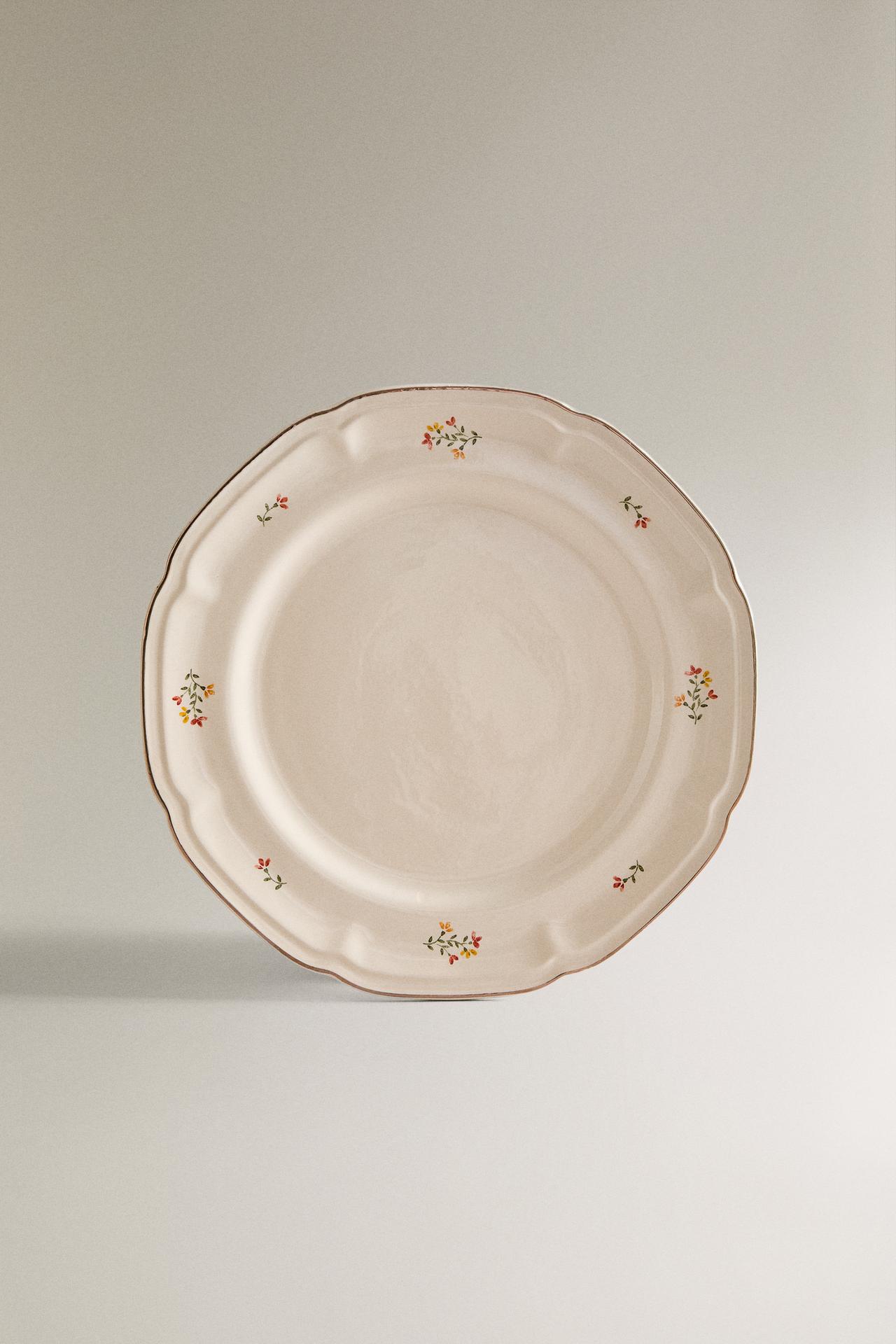 FLORAL PORCELAIN DINNER PLATE — Cream