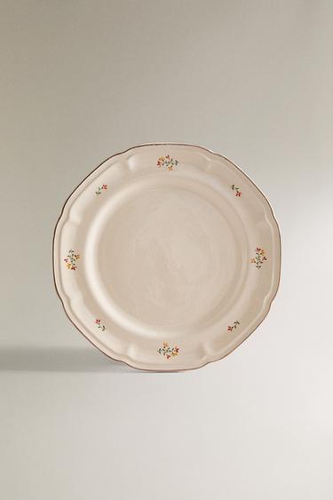 PORCELAIN DINNER PLATE WITH FLORAL PRINT - Cream by Zara - Image 0