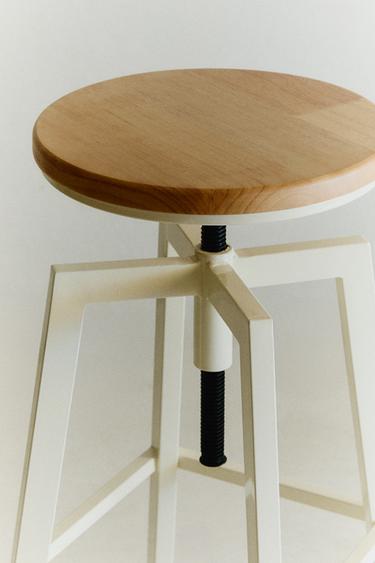 WOOD AND METAL SWIVEL STOOL — Cream 1