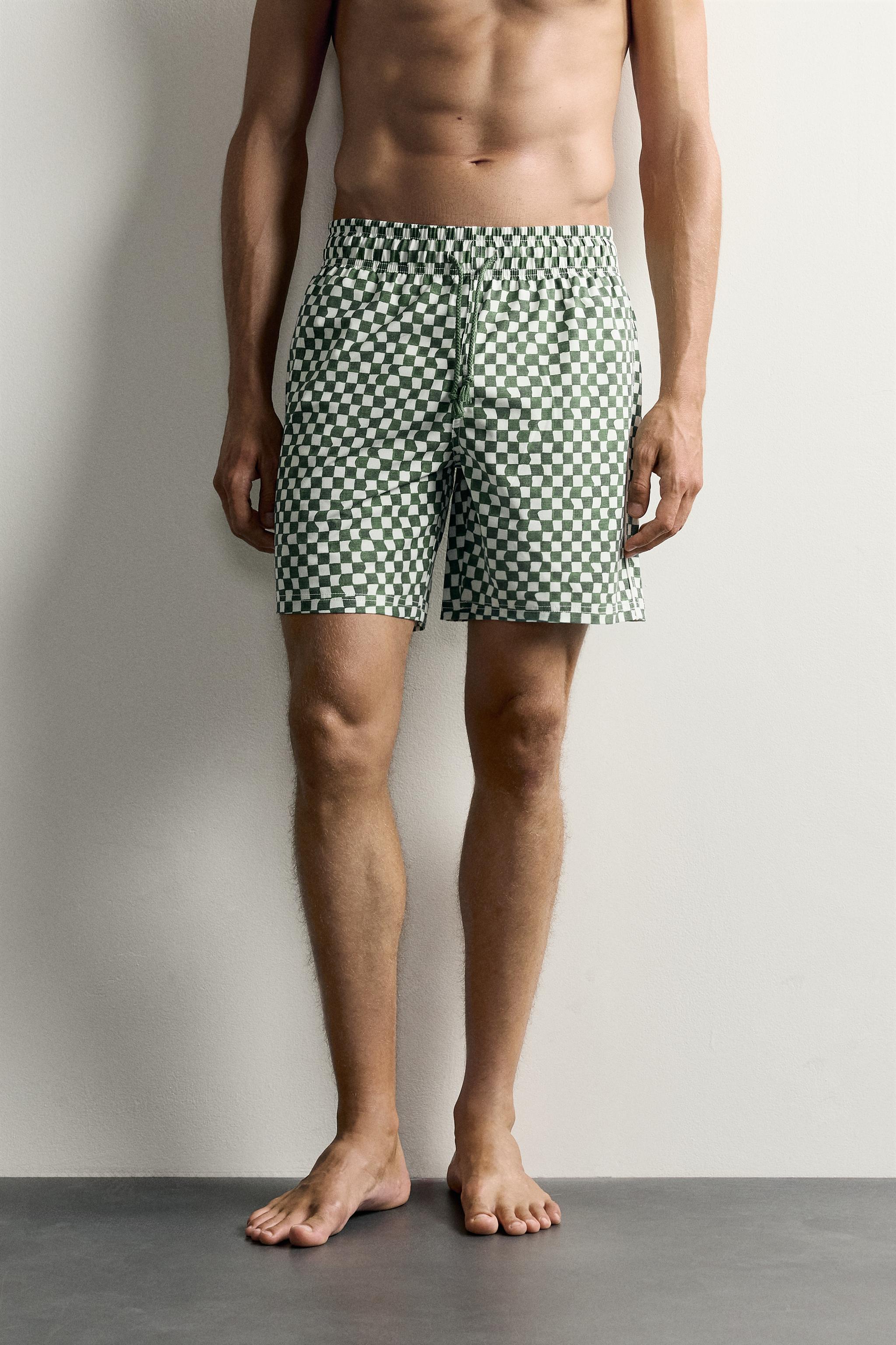 CHECKED LONG SWIM SHORTS