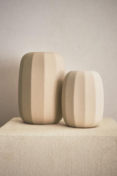 STONEWARE VASE WITH LINES - Ecru by Zara - Image 5
