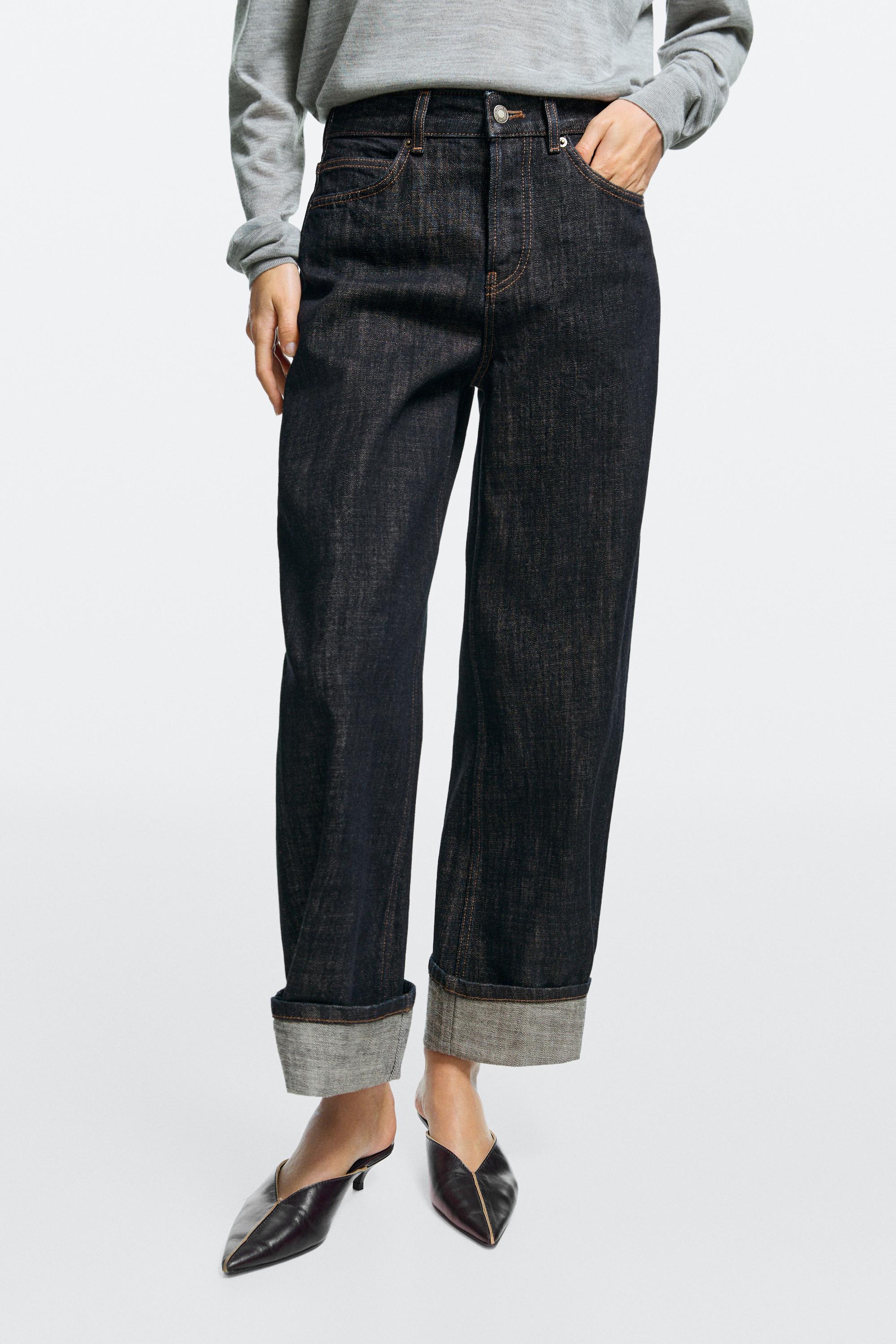 High-waist barrel fit jeans with turn-up hem