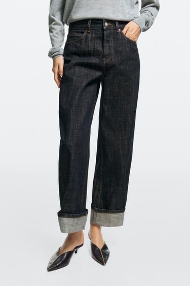High-waist barrel fit jeans with cuffed hems — Blue 2