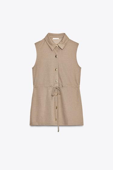 BUTTONED TWILL WAISTCOAT - Beige by Zara