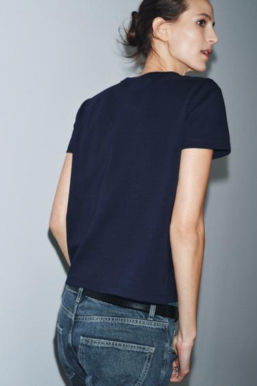 INTERLOCK SHORT SLEEVE T-SHIRT - Navy blue by Zara - Image 2