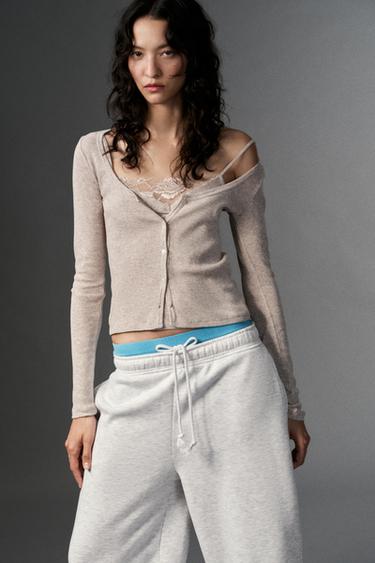 VESTE BIMATIÈRE TOP DENTELLE - Sable / Chiné de Zara