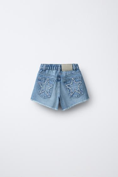 STUDDED DENIM BERMUDA SHORTS - Blue by Zara - Image 1