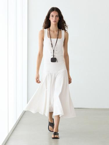 Falda midi canesú 100% algodón - Blanco de Zara - Imagen 0