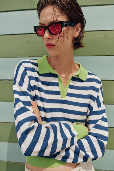POLO EN MAILLE À RAYURES - rayures de Zara - Image 2