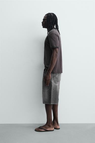 FADED CHAIN-EFFECT DENIM BERMUDA SHORTS - Grey by Zara - Image 3