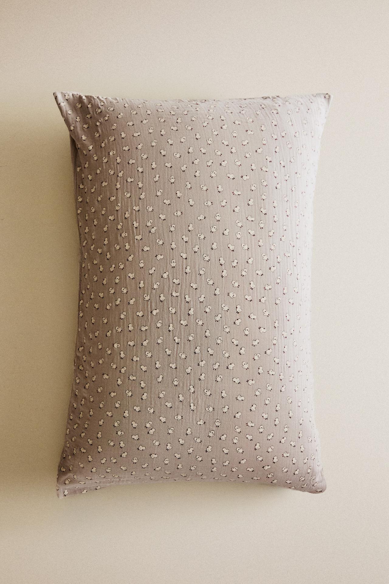 KIDS' COTTON CHIFFON CHICK PILLOWCASE — Taupe gray