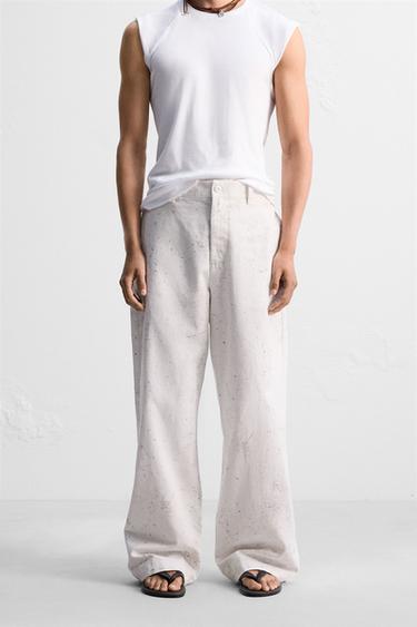 ABSTRACT PRINT WIDE-LEG TROUSERS - White by Zara