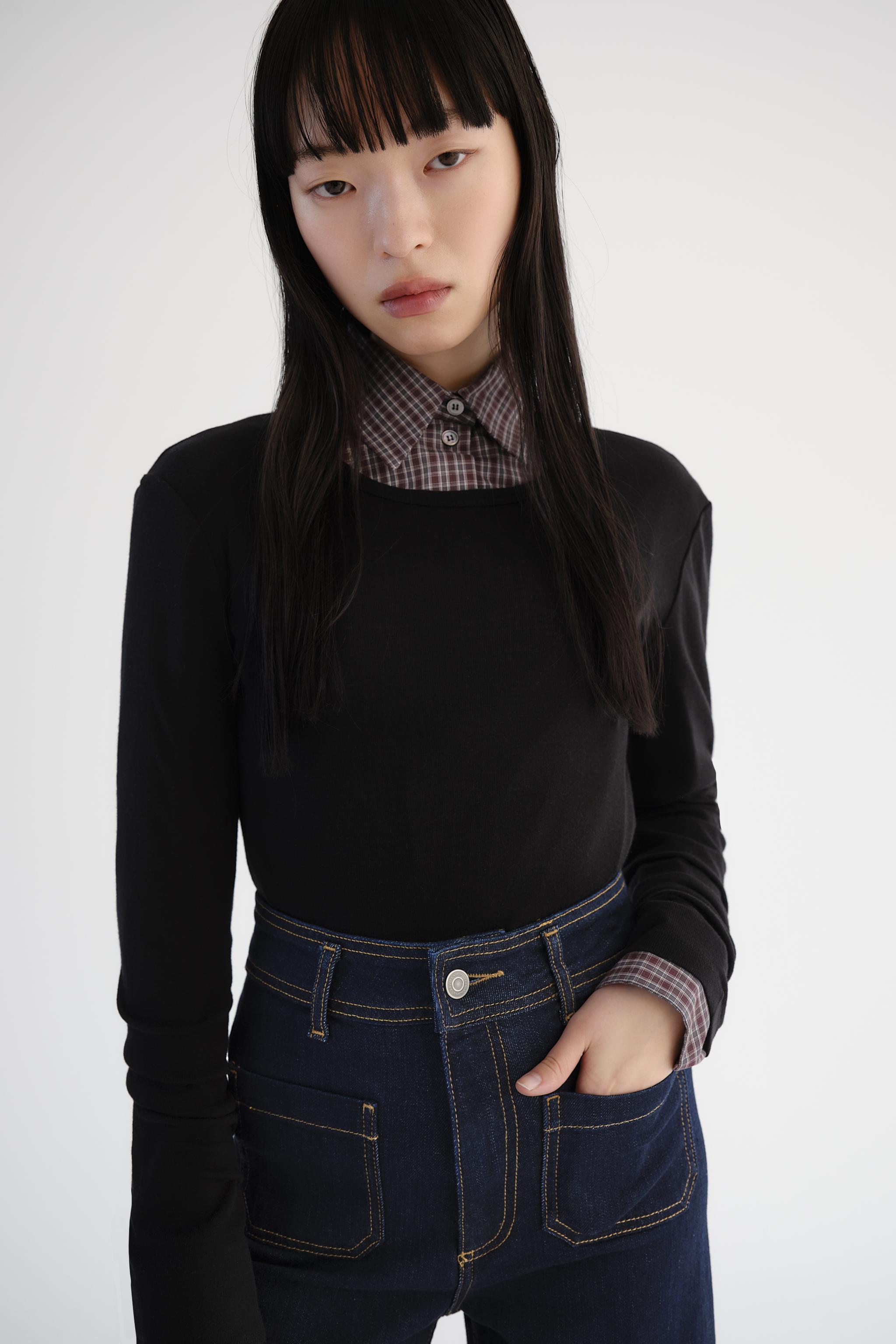 ☆ドイツ発*ZARA*新作*ウールブレンド長袖Tシャツ/BLACK☆ ウールブレンド Tシャツ - ブラック | ZARA Japan / 日本