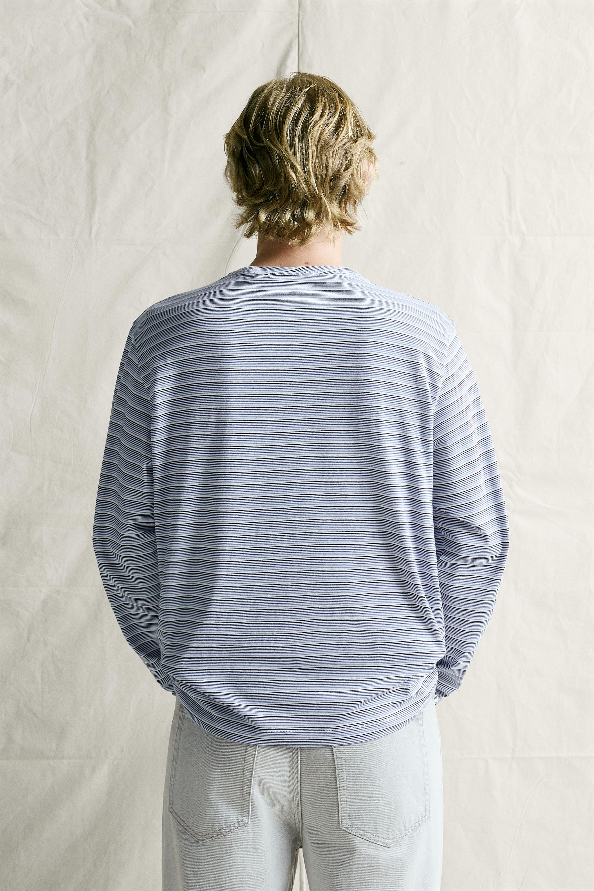 Мужские футболки Zara LIGHTWEIGHT JACQUARD STRIPED T-SHIRT — фото 3