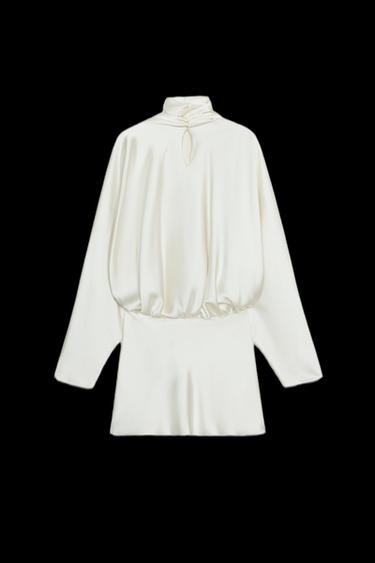 Zara FOULARD SATIN EFFECT SHORT DRESS - Oyster-white