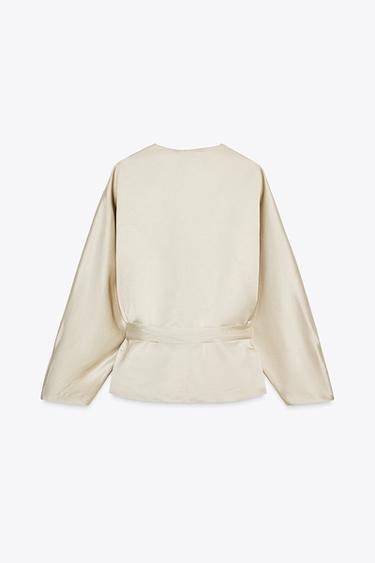 WRAP BLOUSE WITH BOW IN LINEN ZW COLLECTION - Beige by Zara - Image 5