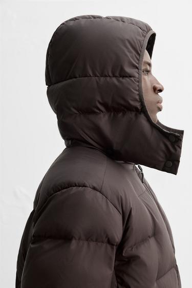 DOUDOUNE 100 % PLUMES À CAPUCHE DÉPERLANTE - Chocolat de Zara - Image 4