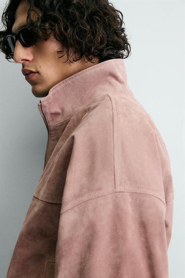 BLOUSON CROPPED FIT EN CUIR DAIM - Rose pastel de Zara - Image 6