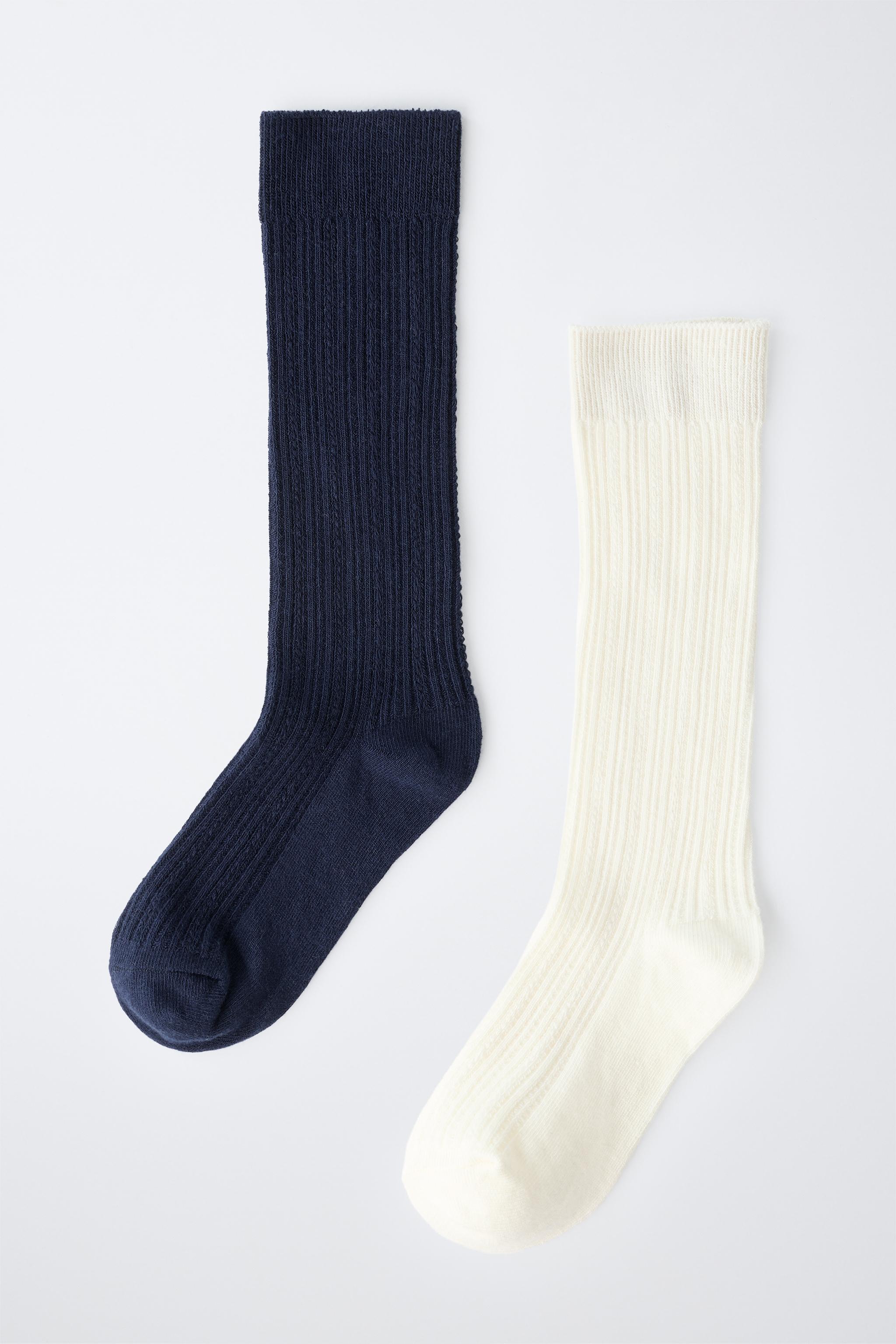 TWO-PACK LONG POINTELLE SOCKS — Navys / Ecru