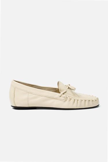 Zara GATHERED SOFT LEATHER LOAFERS - Off White