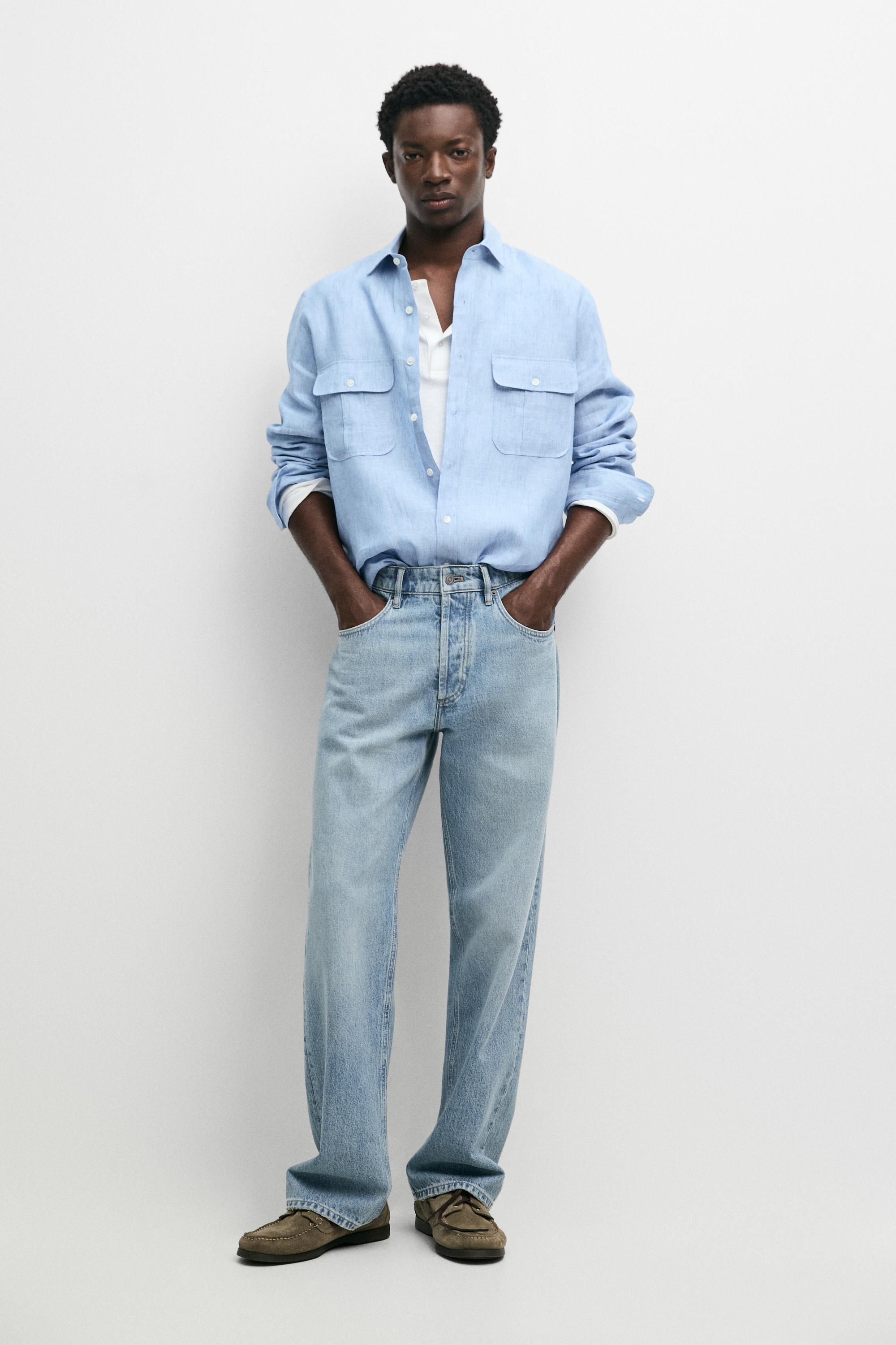100% Linen Regular Fit Shirt — Blue