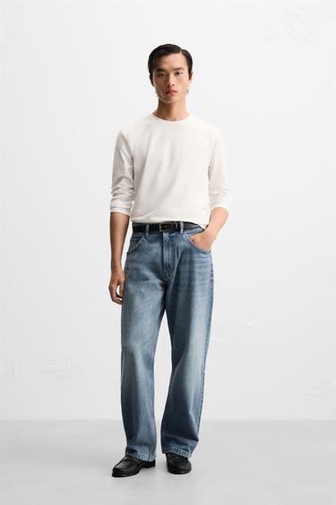 Zara BAGGY FIT 吊襠牛仔褲 - 中藍色