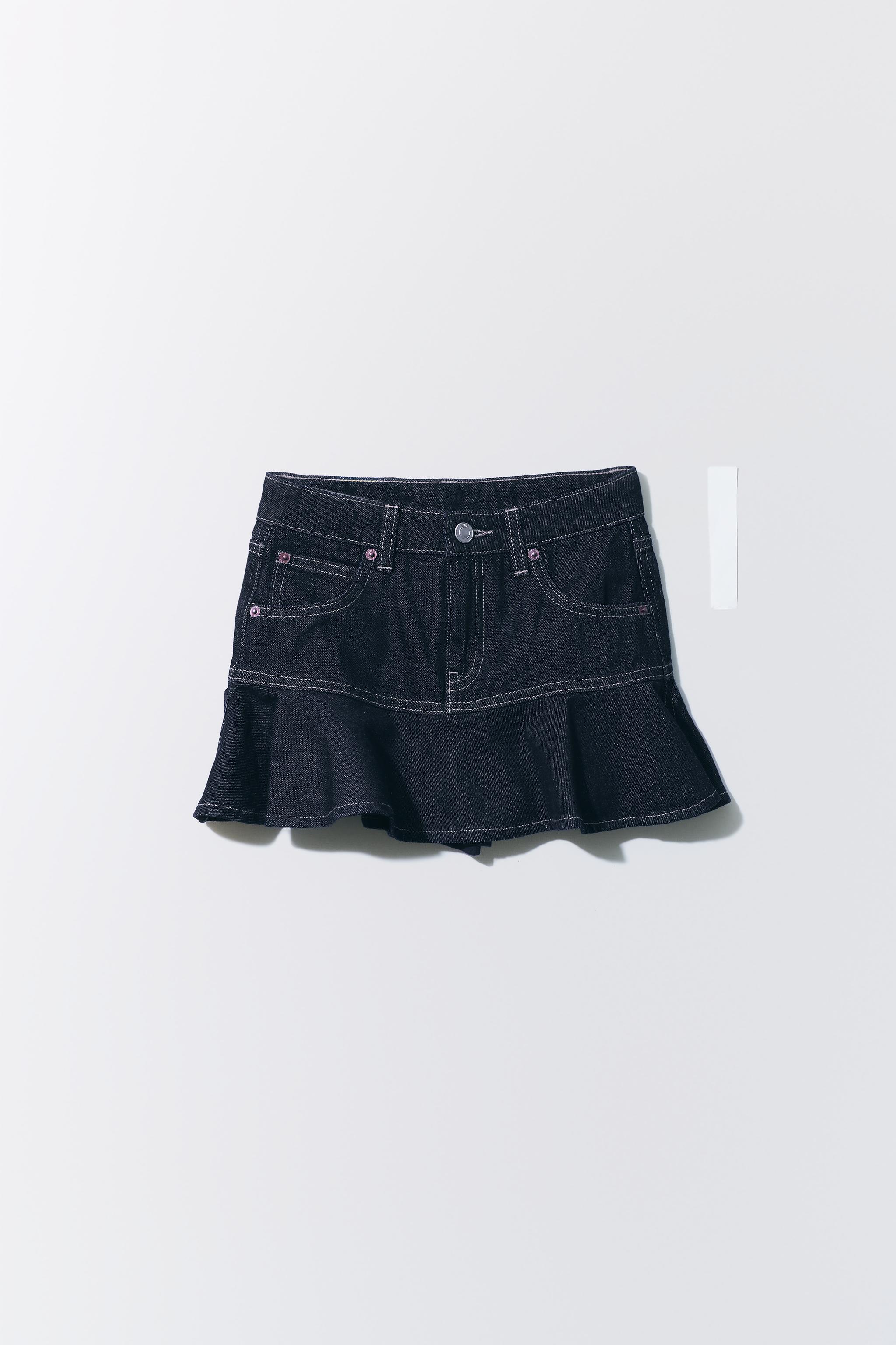 RUFFLED DENIM SKIRT — Blue