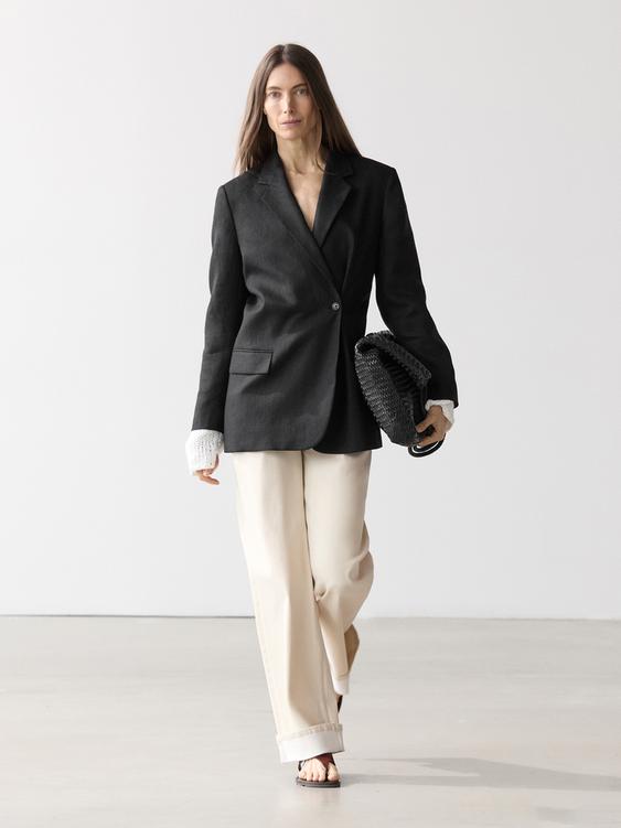 Zara 100% linen double-breasted blazer