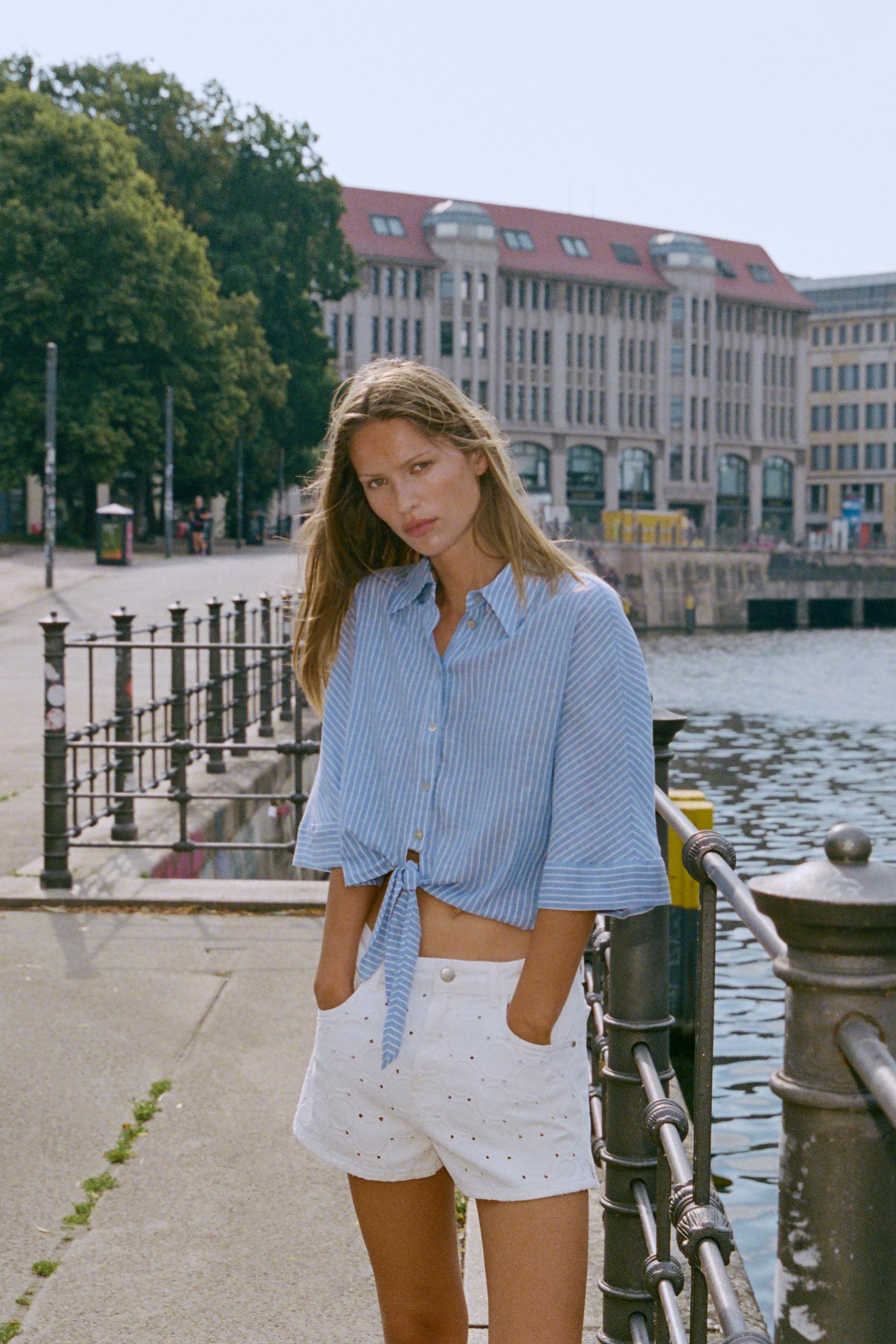Женские шорты Zara Z1975 MID-RISE EYELET EMBROIDERED SHORTS