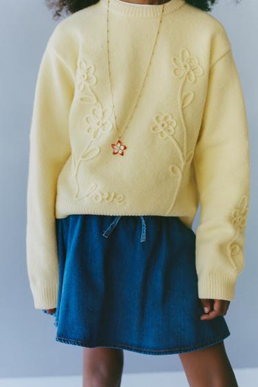SWEATER DE MALHA COM FLORES DE CORDÃO - Amarelo da Zara