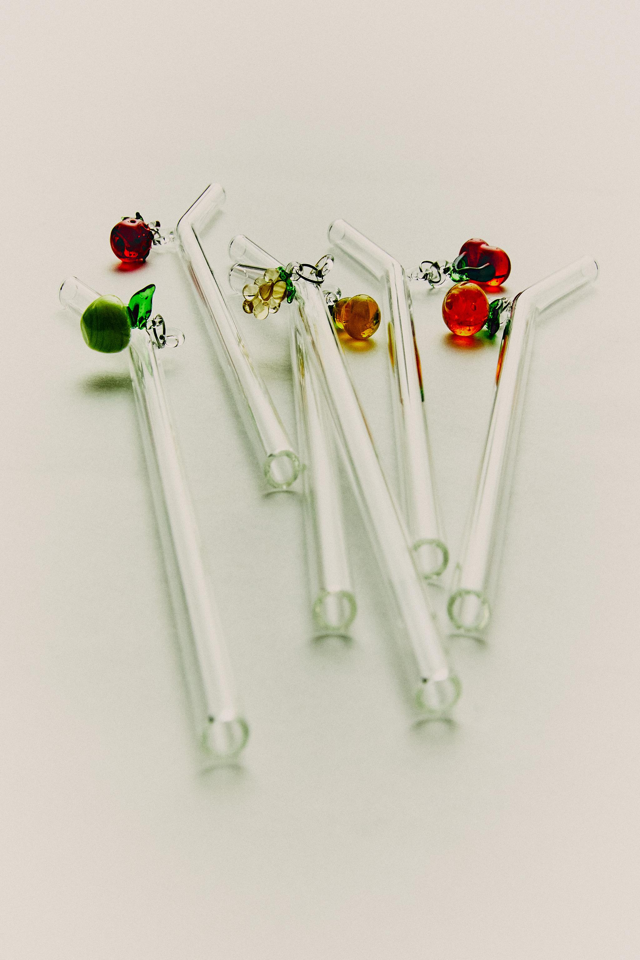 BOROSILICATE FRUIT STRAW PACK (PACK OF 6) — Red