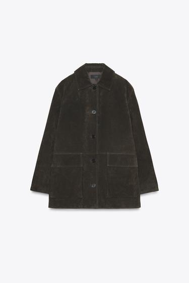 100% SUEDE LEATHER JACKET - Dark khaki by Zara - Image 6