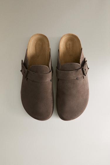 LEATHER CLOGS WITH BUCKLE AND TOPSTITCHING DETAIL - Dark Grey by Zara - Image 2