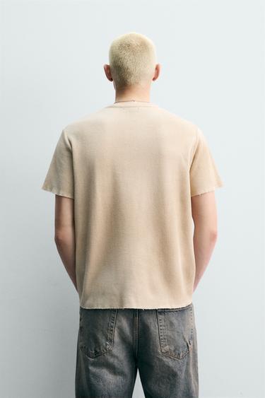 TEXTURED PRINT KNIT T-SHIRT - Ecru by Zara - Image 2