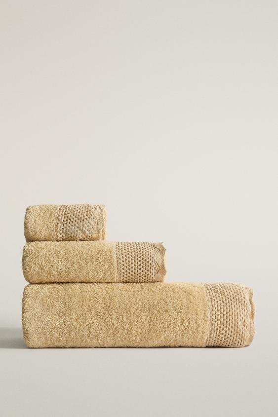 BATH TOWEL WITH LACE TRIM - camel by Zara - Image 0