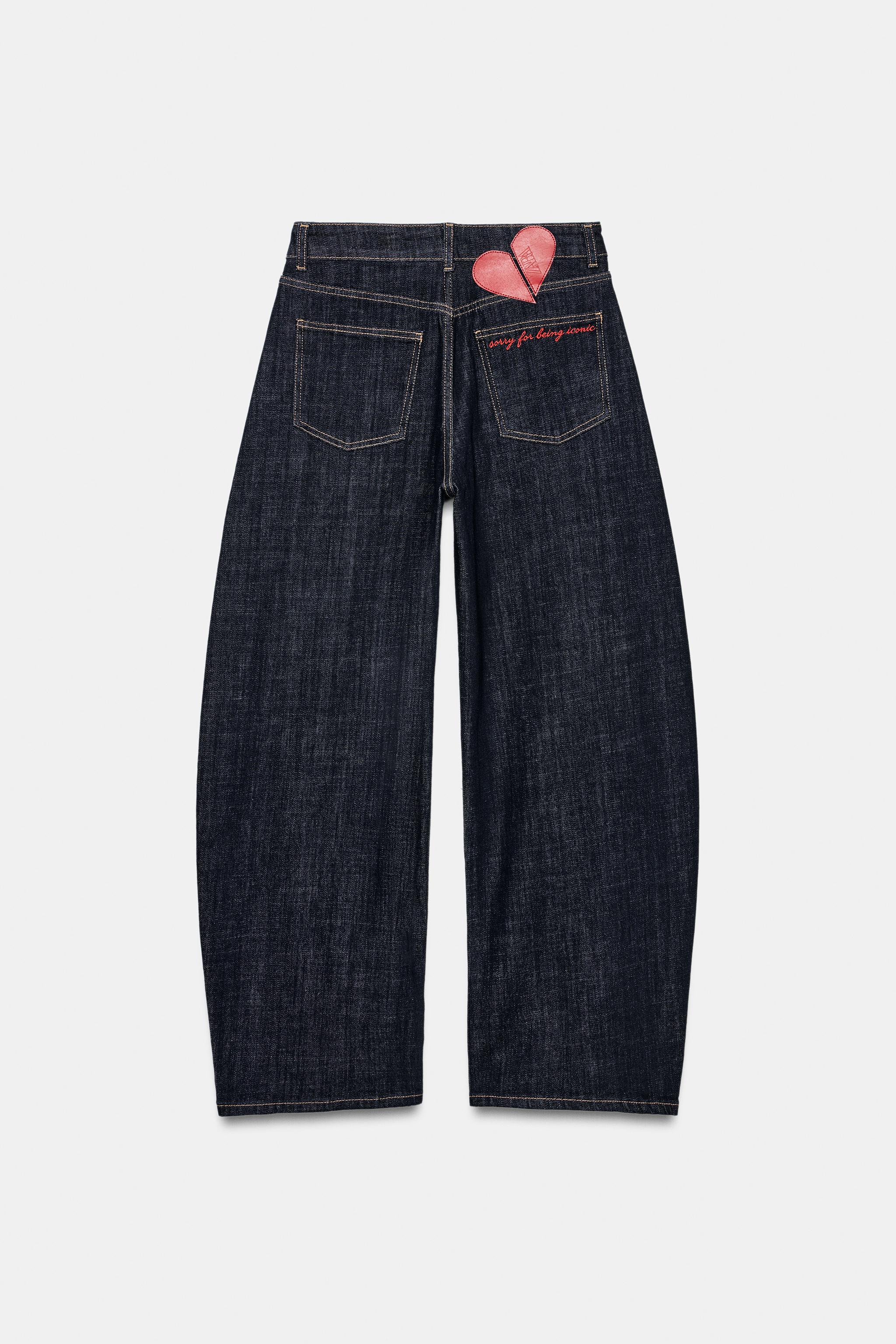 Zara Z1975 barrel yüksek bel arka nakışlı jean görsel 8
