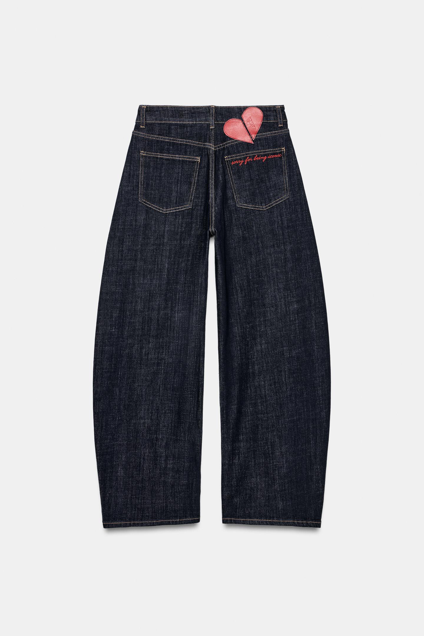 Женские джинсы Zara Z1975 High-Rise Barrel Jeans with Back Embroidery, цвет: Синий — фото 8