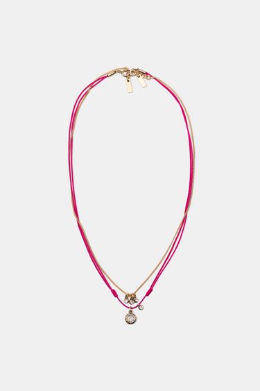 PACK OF 2 SPARKLY CORD NECKLACES - Fuchsia by Zara