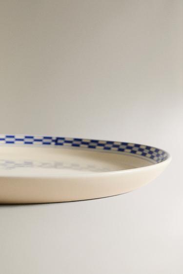 CERAMIC DINNER PLATE WITH CHECKED EDGE - Ecru by Zara - Image 3