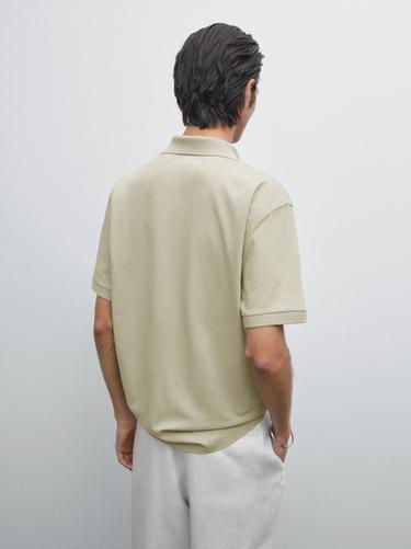 Zara Cotton blend polo shirt with snap button - Light green