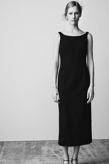 VESTIDO MIDI CUELLO BARCO - Negro de Zara